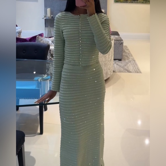 Sandro Rhinestone Green Cardigan & Skirt Set - Picture 6 of 6